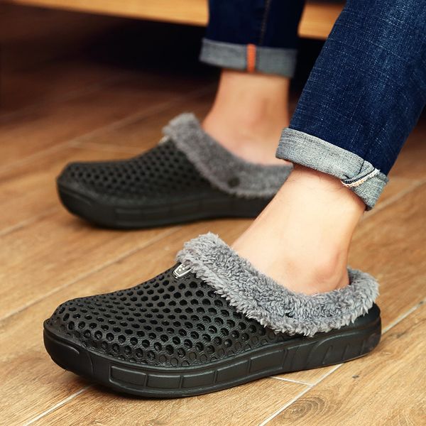 

winter warm fur men slippers home indoor plush house shoes man indoor bedroom house shoes eva plush slipper 2019, Black