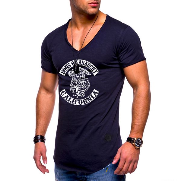 

soa sons of anarchy the child fashion samcro череп печати футболка мужчины harajuku v-образным вырезом хлопок повседневная мужская футболка
