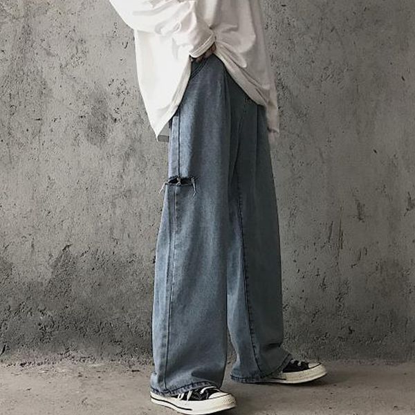 

womens jeans 2020 spring streetwear vaqueros mujer ripped high waisted distressed loose wide leg pants boyfriend jeans for women, Blue
