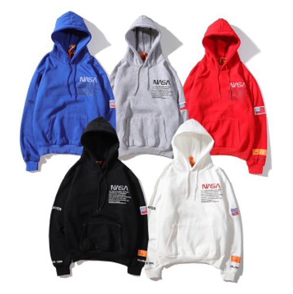 

nasa толстовки мужчин женщин негабаритные толстовки мужчин с капюшоном пуловер хлопка с длинным рукавом streetwear хип-хоп толстовки, Black