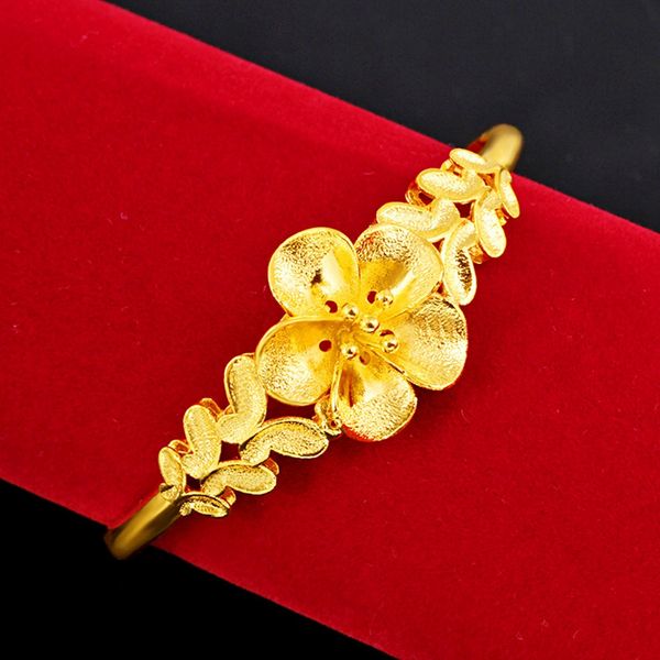 

fashion bangle womens bracelet 18k yellow gold filled classic flower pattern wedding party birthday gift, Black