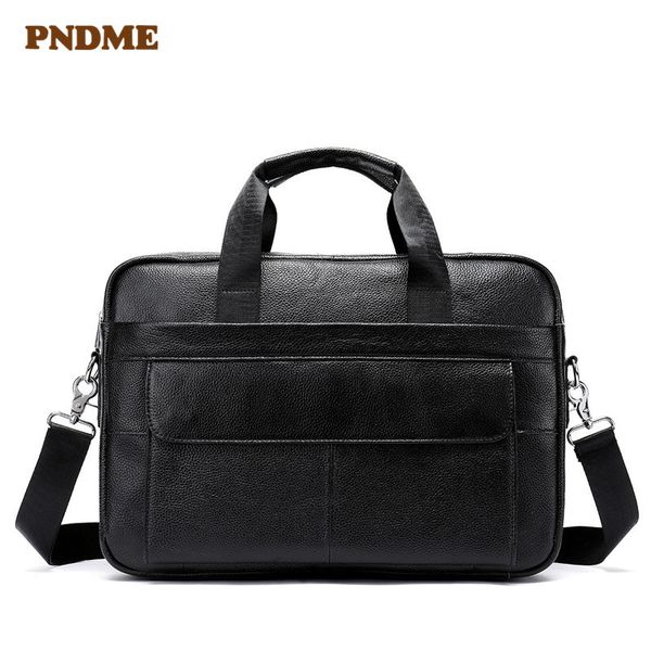 

pndme genuine leather casual men's briefcase large capacity 14 inch lapbag layer cowhide shoulder bag crossbody bags