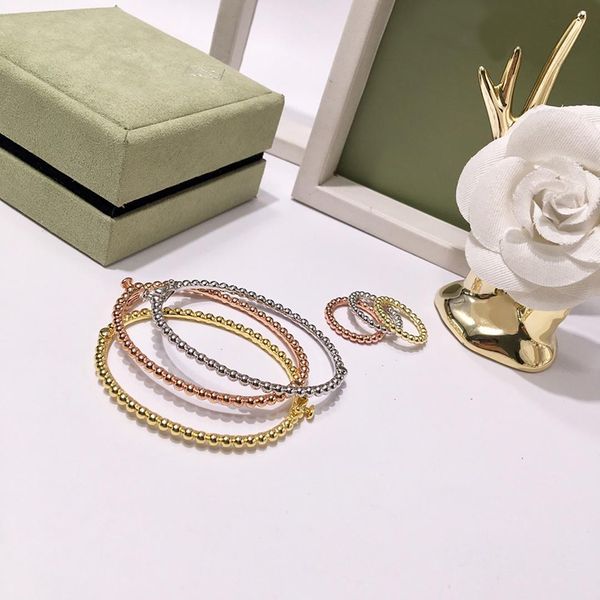 

2020simple fashion golden beads brass four leaf clover ring for women classic fashion designer brand jewelry woman, Silver