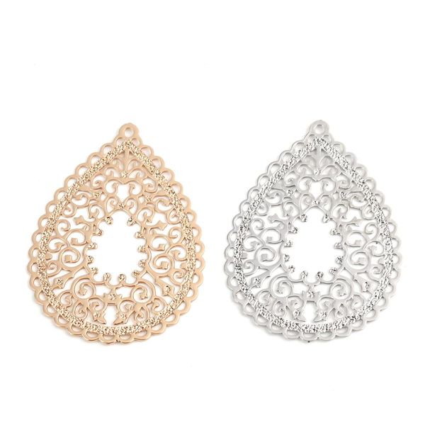 

doreenbeads bohemian copper filigree stamping pendants gold color drop-shaped ethnic charms jewelry 3.5cm x 2.7cm, 10 pcs, Silver