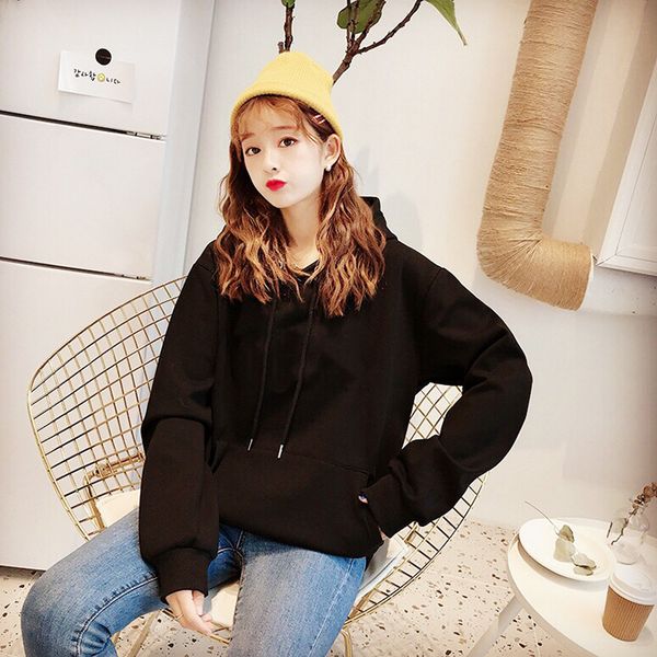 

fashion slim pullover bottoming shirt lady solid color sweatshirt 2019 new, Black