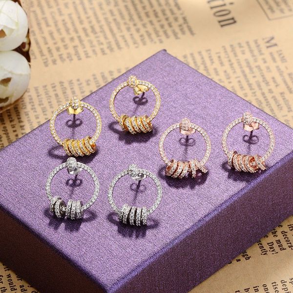 

европейские и американские моды круглый циркон личность цвета золота серебряные серьги элегантный темперамент творческий wild сувениры серьг, Golden