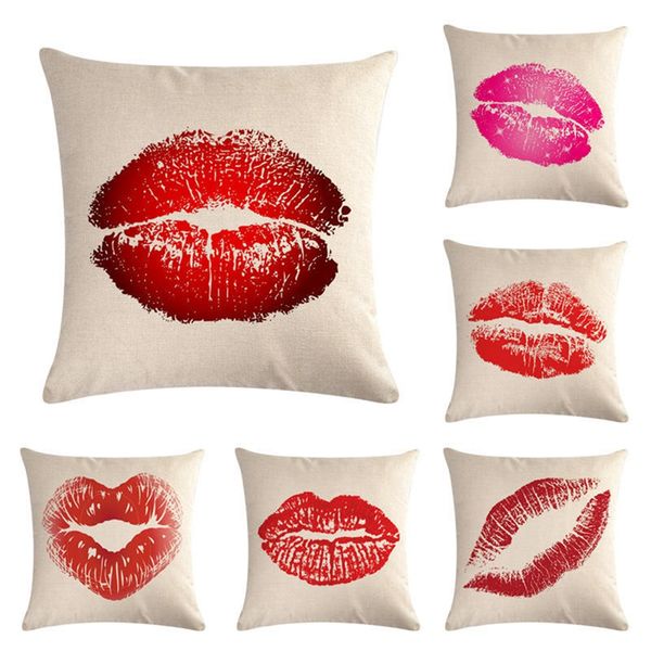 

18 inches red lip lipstick lip print series linen pillowcase flax cushion cover pillowcase chair waist throw pillow cover
