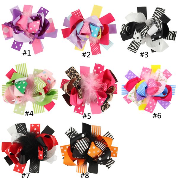 

christmas baby girls hairpins halloween feather barrettes bow with clip children hair accessories kids dot stripe hair clips wholesale fj690, Slivery;white