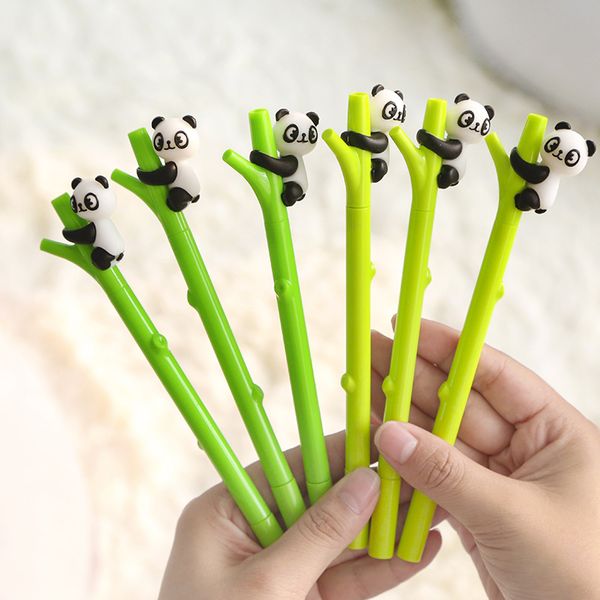 

2pcs cute white panda green bamboo pen ballpoint 0.5mm black color gel ink pens for writing stationery gift office school a6961