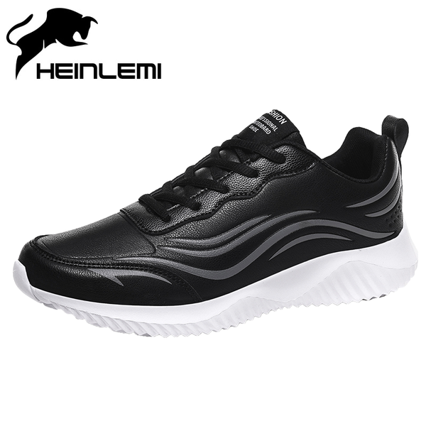 

heinlemi leather sneaker for men casual shoes spring breathable outdoor walking shoes light weight rubber sole footwear zapatos, Black