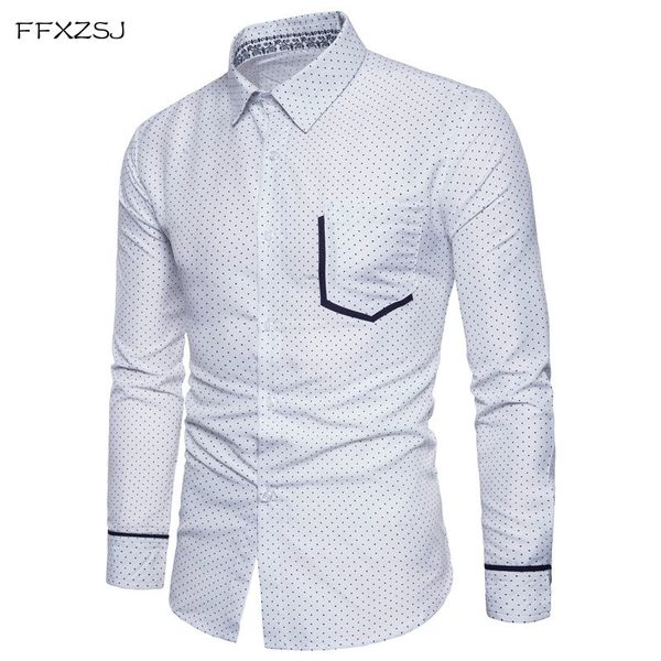 

2020 men fashion casual long sleeved printed shirt slim fit male social business dress shirt brand men clothing soft comfortable, White;black