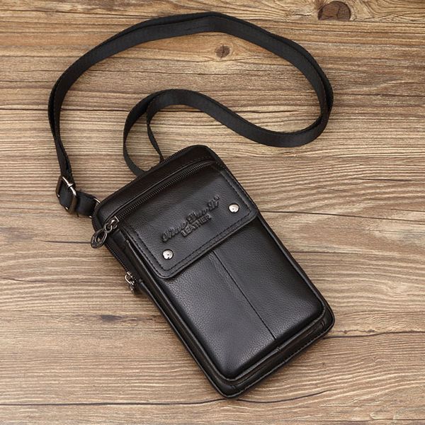 

men's genuine leather small square bag multi-function messenger bag business office mobile phone storage