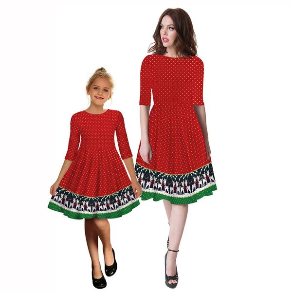 

women fashion mom me long sleeve 3d print christmas xmas dress clothes, Blue;gray