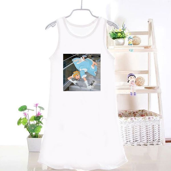 

4t-9t princess dress girl kawaii spoof funny pattern kids dresses for girls new girls dress round neck white girl summer, Red;yellow