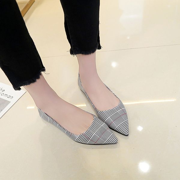 

brand woman flats shoes slip on women pointed toe single shoes ladies footwear plus size gray, Black