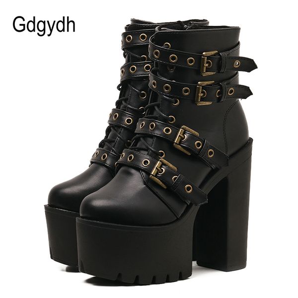 

gdgydh rivet black ankle boots women platform soft leather autumn winter ladies boots with zipper ultra high heels shoes