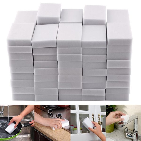 

100pcs white magic sponge eraser cleaning melamine foam cleaner kitchen pad kitchen accessories melamine sponge for washing