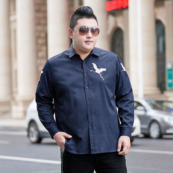 

male 2019 new men's long-sleeved dress shirt letter print men's casual slim lapel male quality large size 8xl 7xl mens shirts, White;black