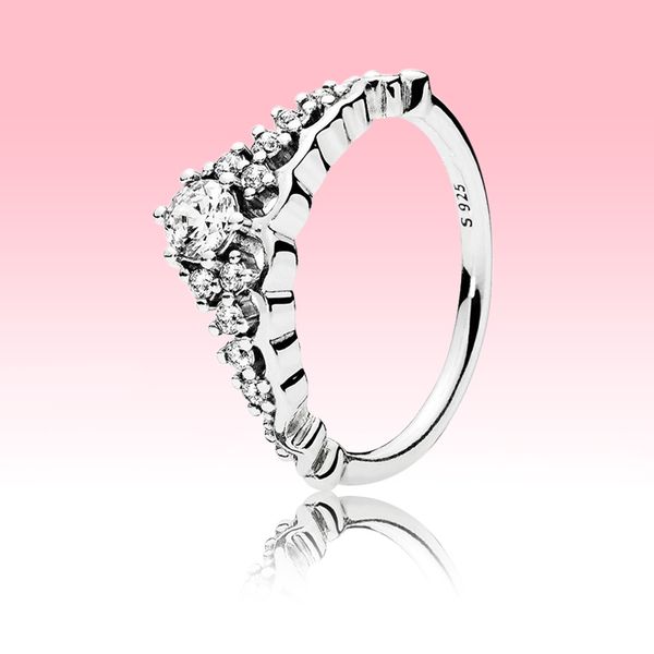 Fede nuziale da donna con diamante grande CZ con scatola originale per Pandora Anello in argento sterling 925 Fiaba Tiara Wishbone Regalo di fidanzamento