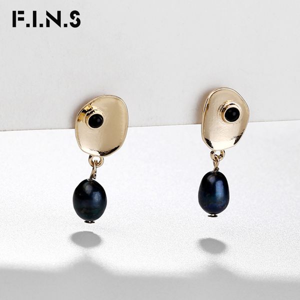 

f.i.n.s new design women earrings fashion jewelry black color irregular asymmetrical fresh water pearl drop earrings for women, Silver