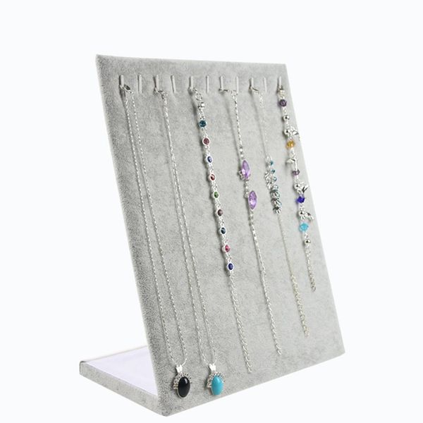 

velvet bracelet holder display stand jewelry display shelf l-shaped 11 position necklace rack decoration organizer storage rack, Pink;blue