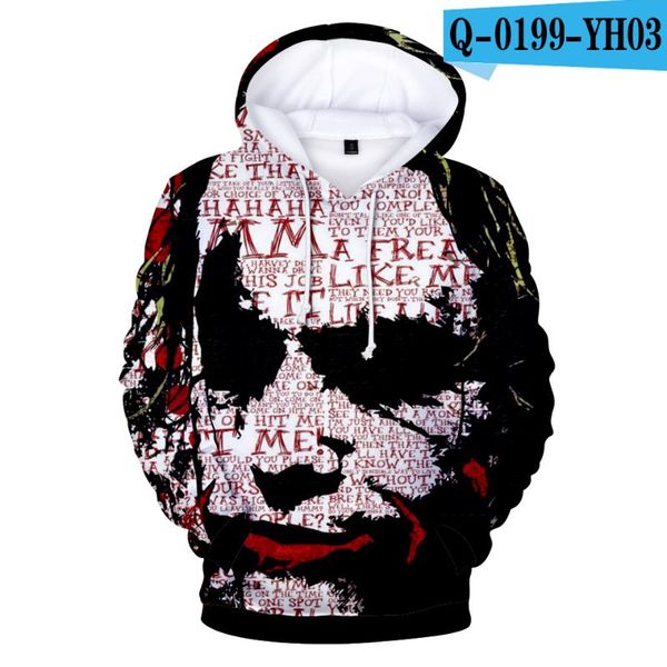 

2020 personality joker 3d hoodies men/women sweatshirts tracksuits printed pullover hooded coat funny men's hoody, Black
