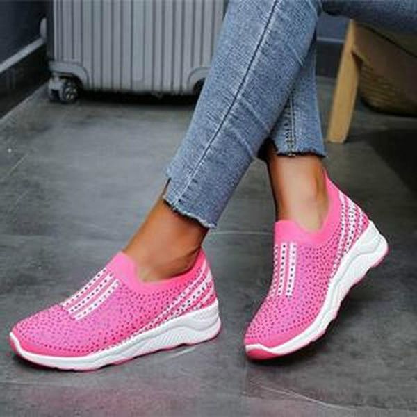 

women wedge shoes woman breathable mesh plus size mid heels pumps shiny crystal shoe chaussures femme zapatos mujer sapato d1583, Black