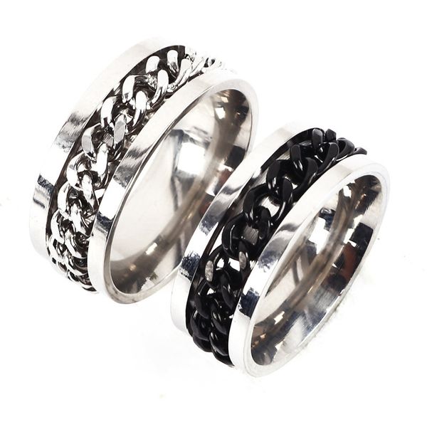 

wholesale-rings designer jewelry men rings stainless titanium steel ring with rotated chain on ring special jewelry ne1061, Silver