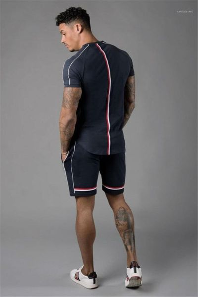 

mens designer tracksuits fashion solid color short sleeve two piece shorts summer homme suits stripe panelled, Gray
