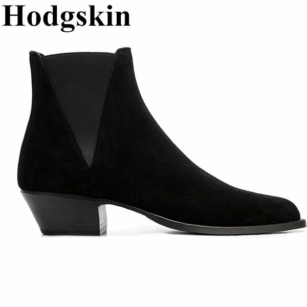 

autumn spring suede leather ankle boots men shoes with fur warm vintage classic male casual motorcycle boot, Black