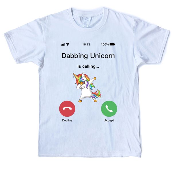 

dabbing unicorn is calling design funny t shirt men's cool cotton t-shirt crew neck short sleeve street tees shirt casual print clothe, White;black
