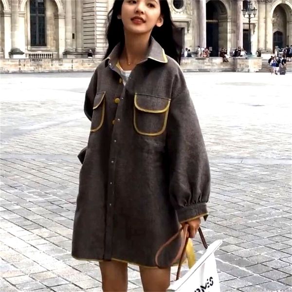 

2019 women's autumn windbreaker jacket retro loose casual coat spring manteau femme slim long section long coat vadim women p850, Tan;black