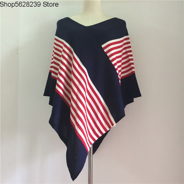 

italy gao file irregular stripes spell color knitting shirt wool blended cloak shawl female, Black