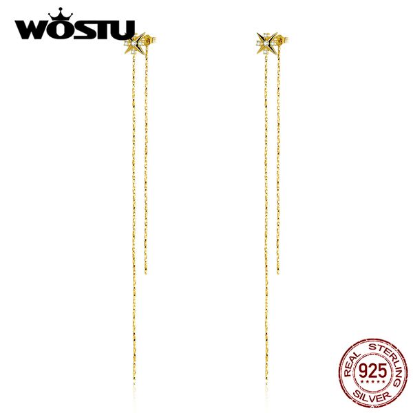 

wostu genuine 925 sterling silver shining mango star earring for women classic gentle long tassels making fashion jewelry cte326