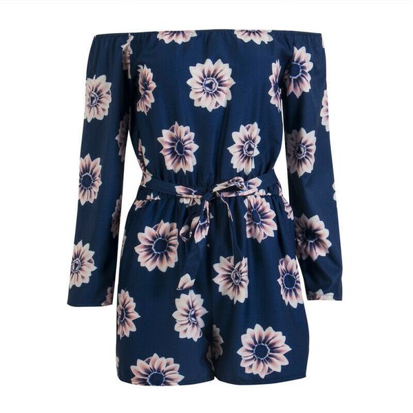 

2019 women fashion boat neck floral print clubwear summer short jumpsuit ladies comfortable loose casual playsuits size s-xl, Black;white