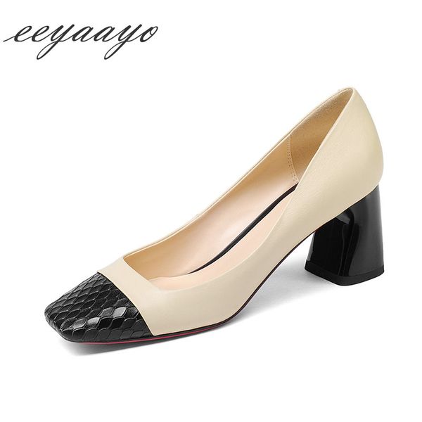

2020 new genuine leather women pumps high square heels fashion women cow leather shoes black office ladies high heels