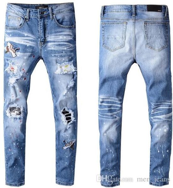 

mens jeans jeans designer brand apparel casual feet pants hole denim pants trousers, Blue