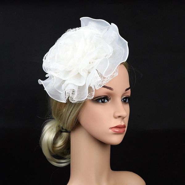

organza flower hat with lace little bridal party hats with band women wedding headdress chapeau femme mariage sqn046