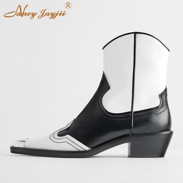 

white black ladies boots ankle winter zipper square head 5 cm thick with shoes multicolor party fashion casual office large size