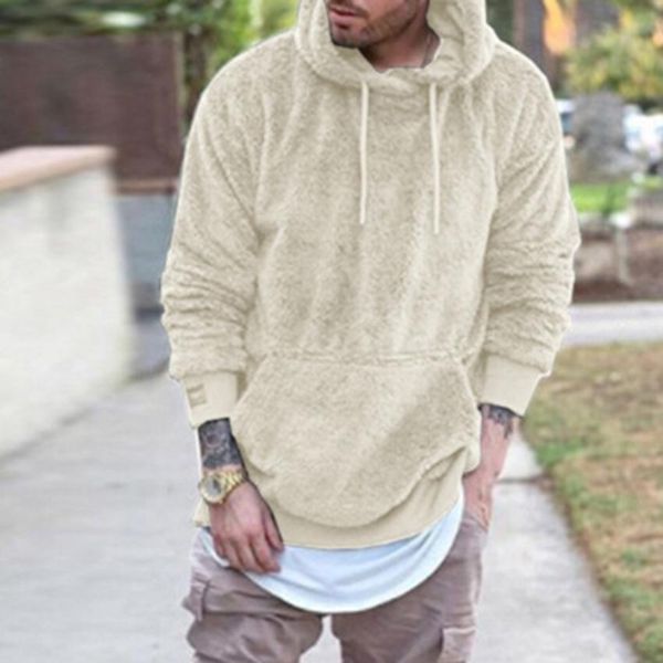 

new mens winter warm faux fur sweatshirt men solid hoodie hip hop hooded pullover men's casual sportswear male, Black