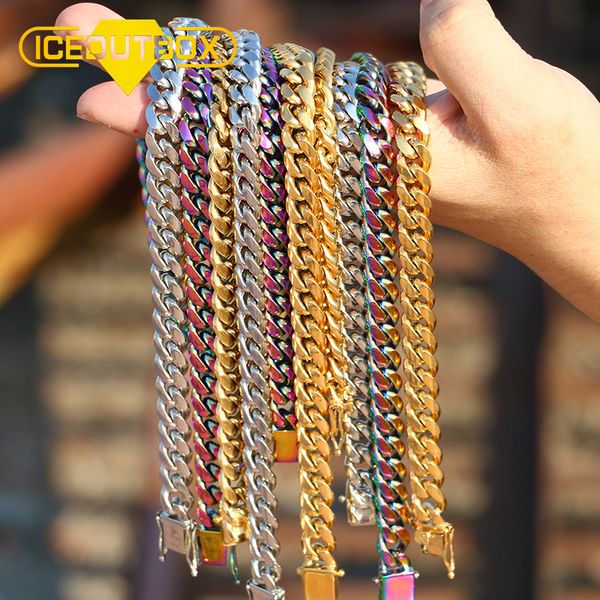 

хип-хоп майами снаряженная кубинский цепи ожерелье 10 мм ширина золото серебро красочные высокое качество рэпер ожерелья мужчины ювелирные и, Silver