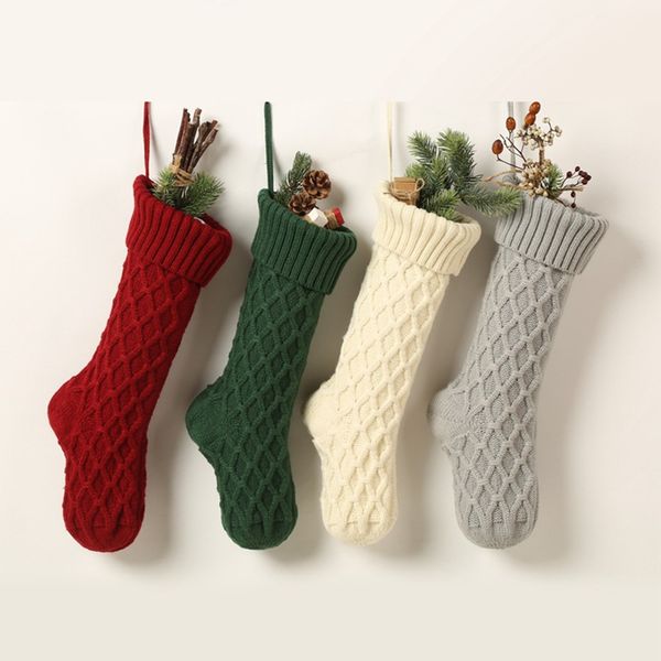 

new christmas solid color socks polyester gift bag decoration supplies home wall decoration candy bag christmas hanging socks 46cm/18 inches