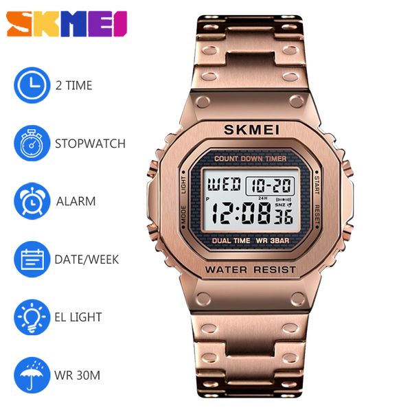 

skmei couple watches women men el light digital watch sports 50m waterproof chronograph alarm colock wriswatch reloj hombre, Slivery;brown
