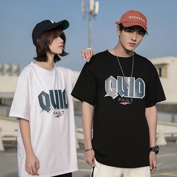 

t-shirt oversize alphabet pattern men and women harajuku style t shirt men/women summer casual cotton dropshipping, White;black
