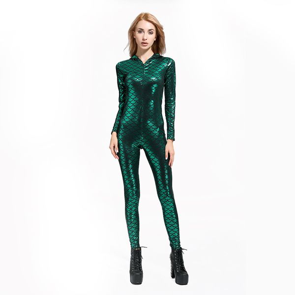 

fashion digital printing ladies fish scale tight jumpsuit, Black;white