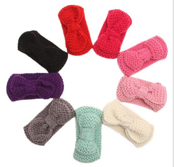 inverno crochet quente Turban Ear Warmer Headband lã bandas de malha Bow Hairband Envoltório principal Cabelo acessórios para crianças dos bebés