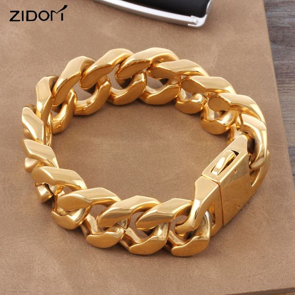 

stainless steel gold color men hiphop geometric shape bracelet fashion 22cm long link chain bracelets men hip hop jewelry, Black