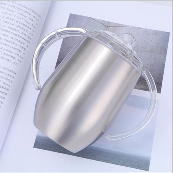 

14oz baby sippy cup egg shaped water bottle double wall stainless steel vacum milk mug with handles lid straw