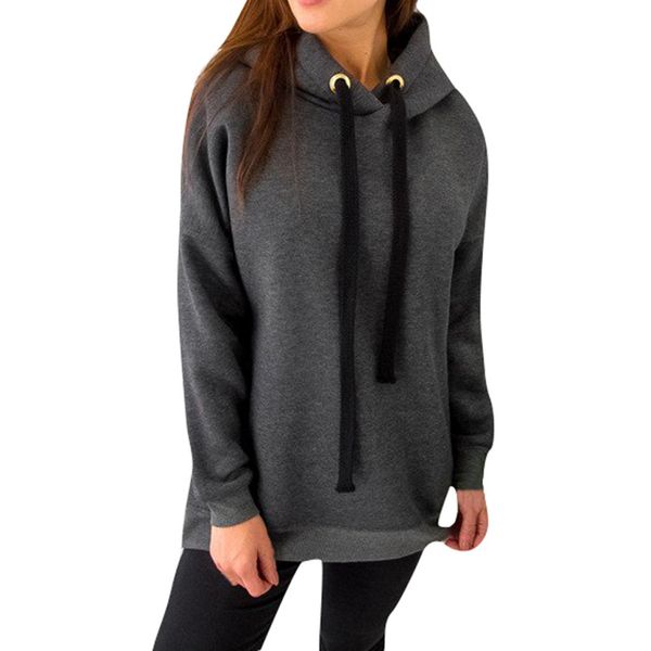 

warm fashion hoodies womens solid zipper long sleeve hoodie sweatshirt hooded pullover blouse outwear female sweatshirts, Black