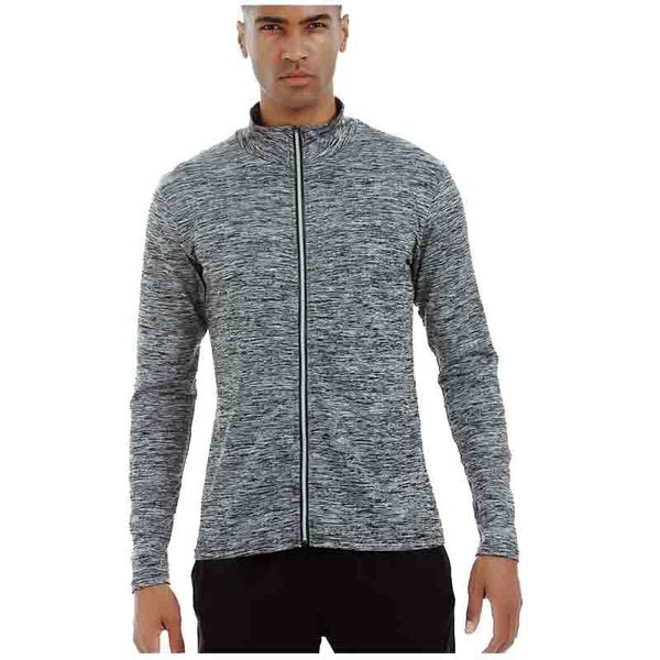 

ckahsbi men running jacket sports long sleeves t shirt tight fitness gym training coat jogging zipper outdoor jackets sportswear, Black;red